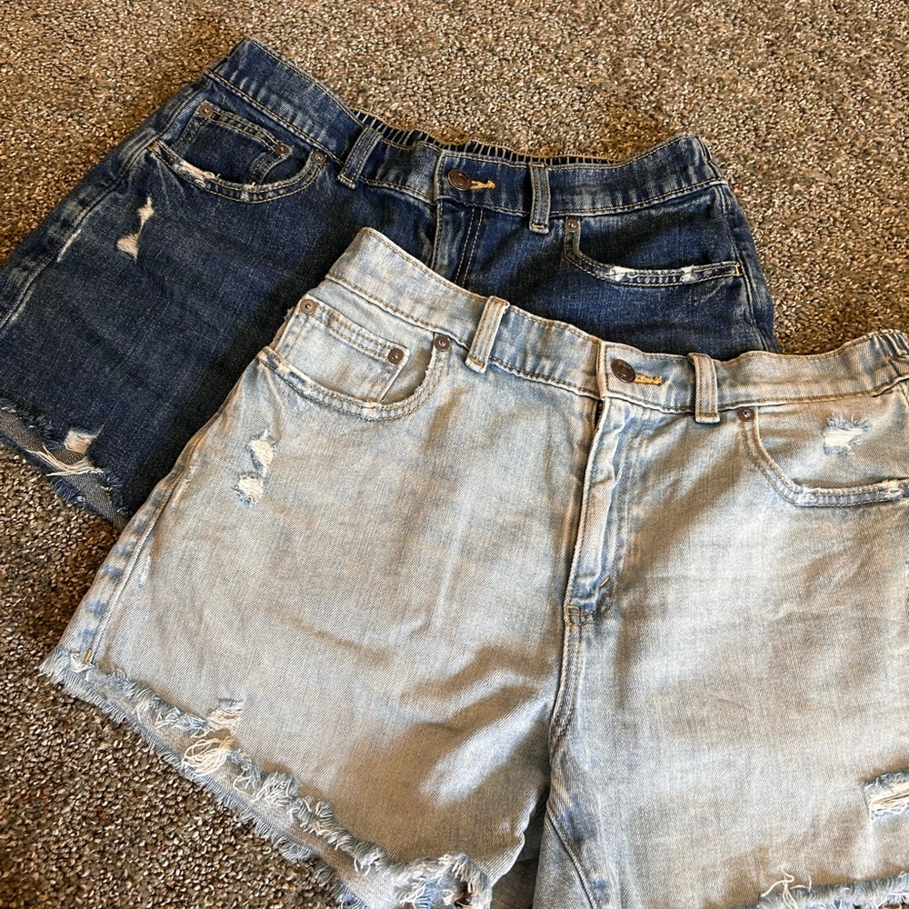 Aerie Distressed Denim Shorts - Dark Blue and Light Blue , so soft